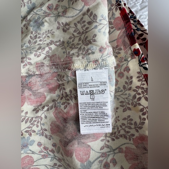 Waist-Difined Bell-Sleeve Faux-Wrap Dress for Women, red floral, Size L - Picture 10 of 11